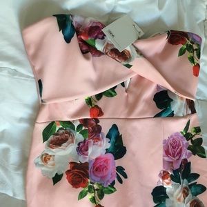 NWT ASOS midi length pink floral strapless dress